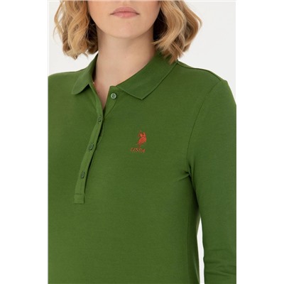 Kadın Yeşil Basic Polo Yaka Sweatshirt