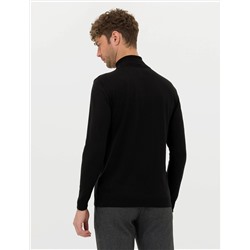 Siyah Slim Fit Balıkçı Yaka Basic Triko Kazak