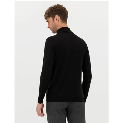 Siyah Slim Fit Balıkçı Yaka Basic Triko Kazak