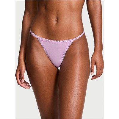 Cotton Pointelle Lace-Trim V-String Panty