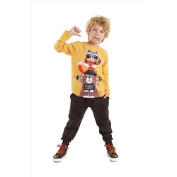 Denokids Forest Erkek Çocuk Hardal T-shirt Kahverengi Pantolon Takım CFF-23S1-075