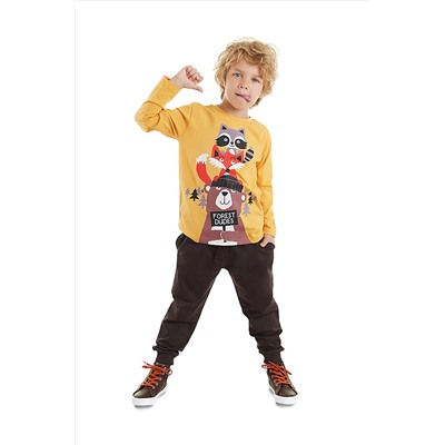 Denokids Forest Erkek Çocuk Hardal T-shirt Kahverengi Pantolon Takım CFF-23S1-075