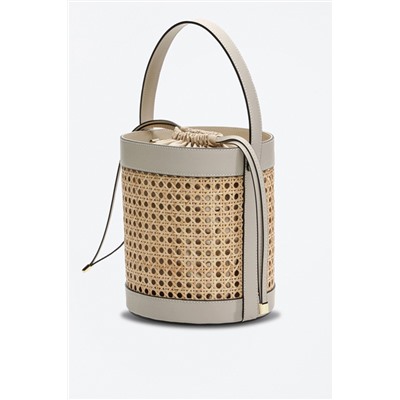 Bolso saco de rafia y piel St Tropez Beige y gris claro