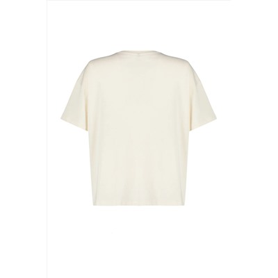 Taş Cep Kapak Detaylı Oversize %100 Pamuk Örme T-shirt TBBSS24BF00010