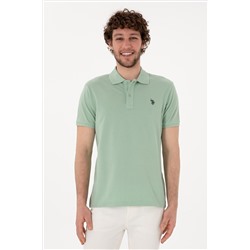 Erkek Slim Fit Polo Yaka Su Yeşili Basic Tişört