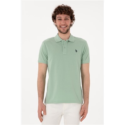 Erkek Slim Fit Polo Yaka Su Yeşili Basic Tişört