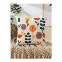 BEDCO Flows Çiçekli Panç Punch Nakışlı Özel Tasarım Turuncu Yeşil Dekoratif Kırlent 45*45 Cm TEKA01