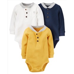 3-Pack Thermal Long-Sleeve Bodysuits