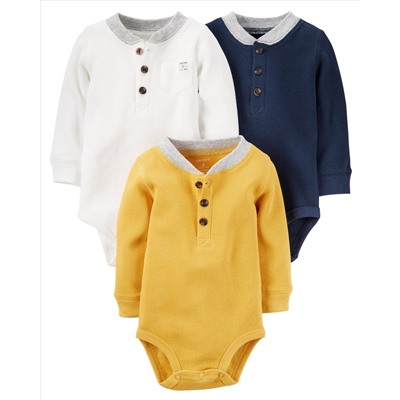 3-Pack Thermal Long-Sleeve Bodysuits