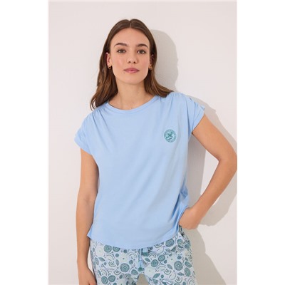Pijama largo 100% algodón azul flores
