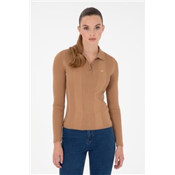 Kadın Camel Polo Yaka Kazak
