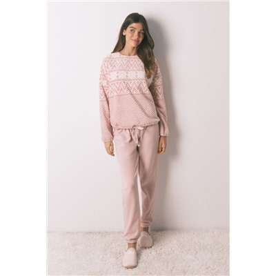 Pijama largo polar rosa cenefa