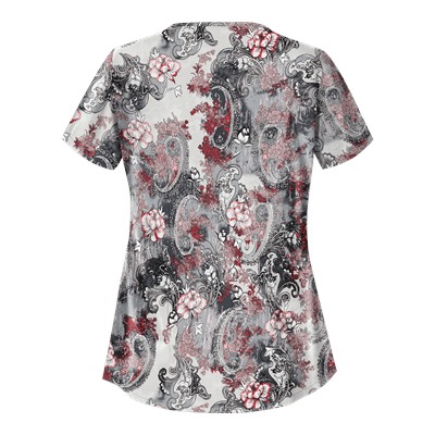 UA Vintage Paisley Poppy Asymmetrical Scrub Top