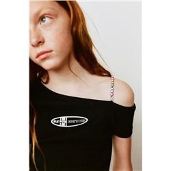 CAMISETA ASIMÉTRICA RIB ABALORIOS