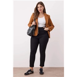 Siyah Yüksek Bel Önü Düğmeli Solmayan Siyah Büyük Beden Skinny Jeans TBBAW26CJ00042