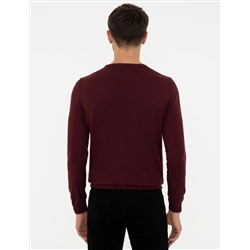 Bordo Slim Fit Bisiklet Yaka Basic Triko Kazak