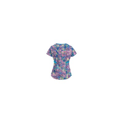 UA Spring Ditzy Turquoise Mock Wrap Scrub Top