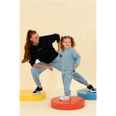 Çocuk Mavi Basic Bisiklet Yaka Sweatshirt