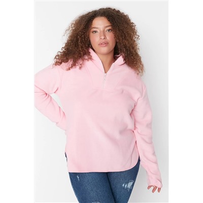 Pembe Kapüşonlu Kalın Polar Örme Sweatshirt TBBAW23AO00064