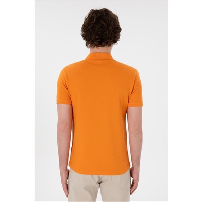 Erkek Slim Fit Polo Yaka Turuncu Basic Tişört