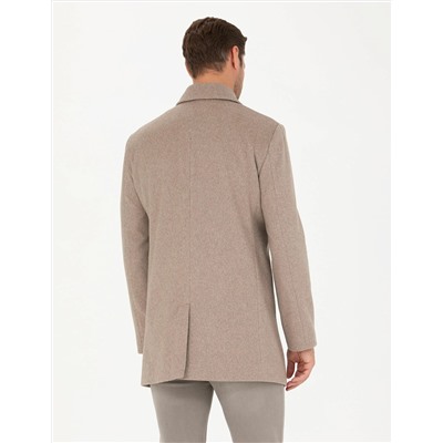 Açık Kahverengi Slim Fit Kaşe Kaban