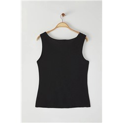 Siyah Degaje Yaka Örme Büyük Beden Bluz TBBSS25AF00034