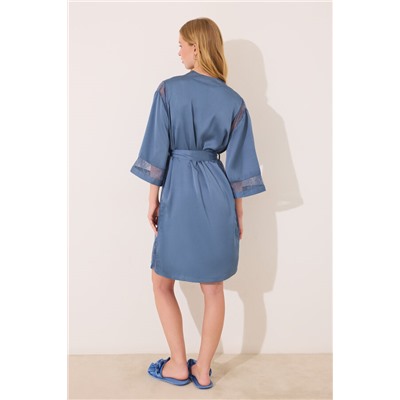 Bata midi tejido chifón azul