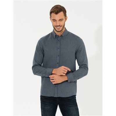 Lacivert Slim Fit Uzun Kollu Gömlek