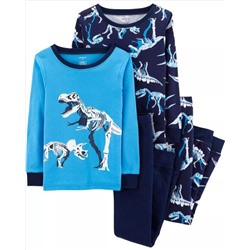 4-Piece Dinosaurs Snug Fit Cotton PJs