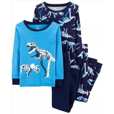4-Piece Dinosaurs Snug Fit Cotton PJs