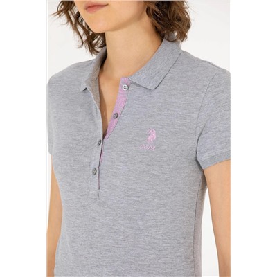 Kadın Gri Melanj Basic Polo Yaka Tişört