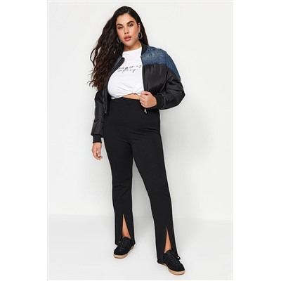 Trendyol Curve Siyah Yüksel Bel Paçası Yırtmaçlı Örme Pantolon TBBSS22PL00014