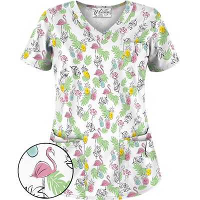UA Stand Tall White Print Scrub Top