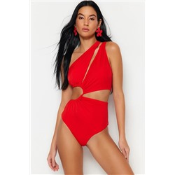 Trendyolmilla Kırmızı Tek Omuz Tünelli Cut Out/Pencereli Regular Core Mayokini TBESS23MA00206