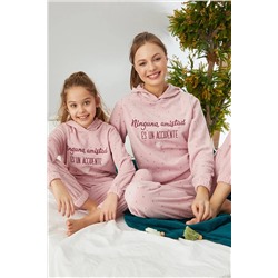 Siyah İnci Alt-Üst Polar Nakışlı Kapüşonlu Cepli Pijama Takım 22278299