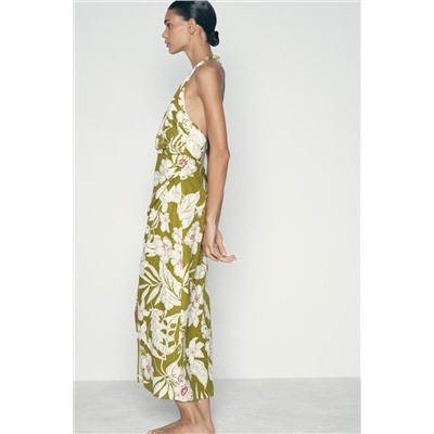 LINEN BLEND FLORAL PRINT DRESS