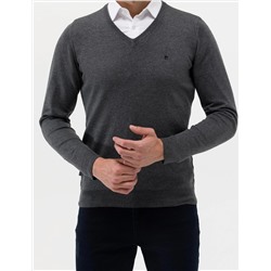 Antrasit Melanj Slim Fit V Yaka Basic Triko Kazak