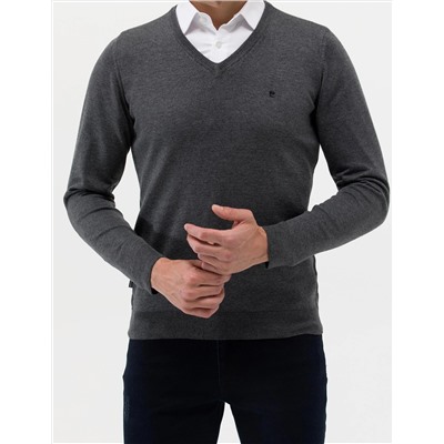 Antrasit Melanj Slim Fit V Yaka Basic Triko Kazak