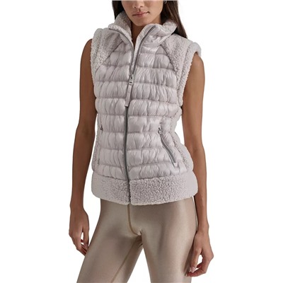 DKNY Sport Women's Sherpa-Trim Zip-Front Puffer Vest