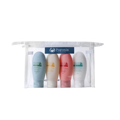 [POGONIA] НАБОР средств для волос и тела TRAVEL KIT (гель для душа+лосьон+шампунь+кондиционер) мини, 4 шт*50 мл