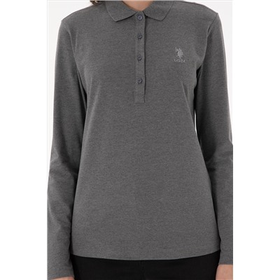 Kadın Antrasit Melanj Basic Polo Yaka Sweatshirt