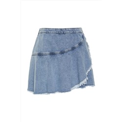Açık Mavi Volan Detaylı Mini Denim Şort Etek TBBSS24AP00027