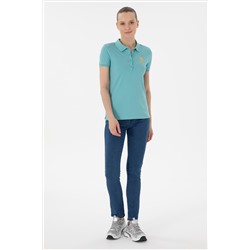 Kadın Mint Basic Polo Yaka Tişört