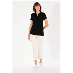 Kadın Siyah Basic Polo Yaka Tişört