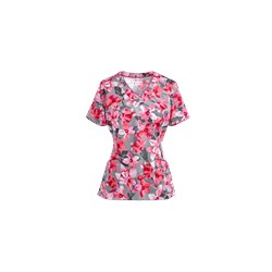 White Cross Scrubs Coral Bloom Print Top