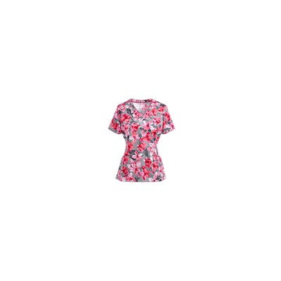 White Cross Scrubs Coral Bloom Print Top