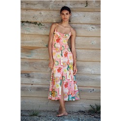 PATCHWORK PRINT MIDI DRESS WITH LINEN BLEND
