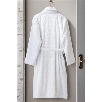 Bernay %100 Pamuk Jakarlı Unisex Şalyaka Bornoz - Beyaz - Natural Koleksiyon