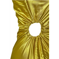 Açık Yeşil  Saten Piliseli Asimetrik Kesim Astarlı Dokuma Elbise TBBSS24AH00155