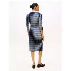 Puff-Sleeve Rib-Knit Dress